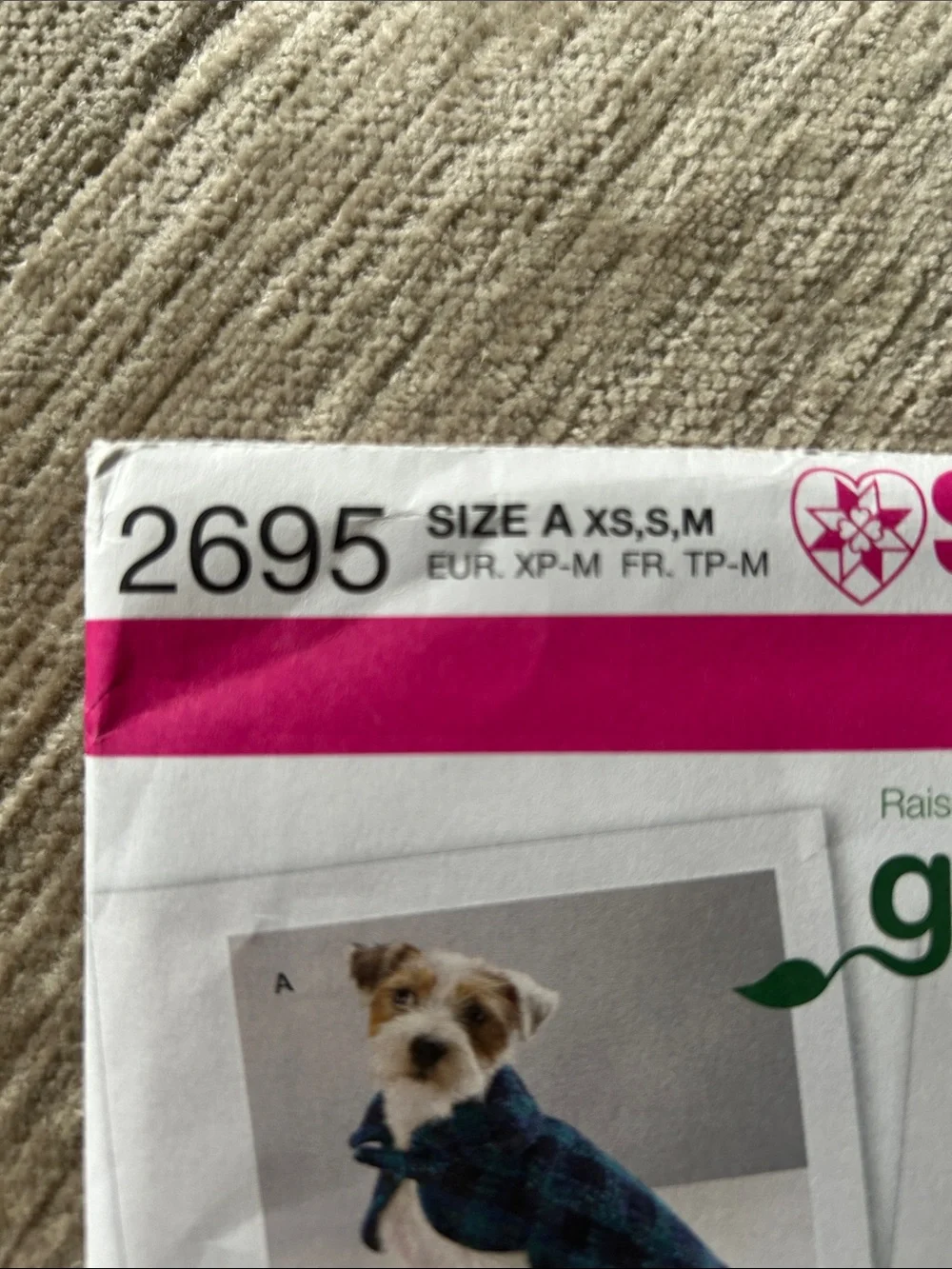 UNCUT Simplicity Dog Coat Sewing Patterns Size A XS-M
